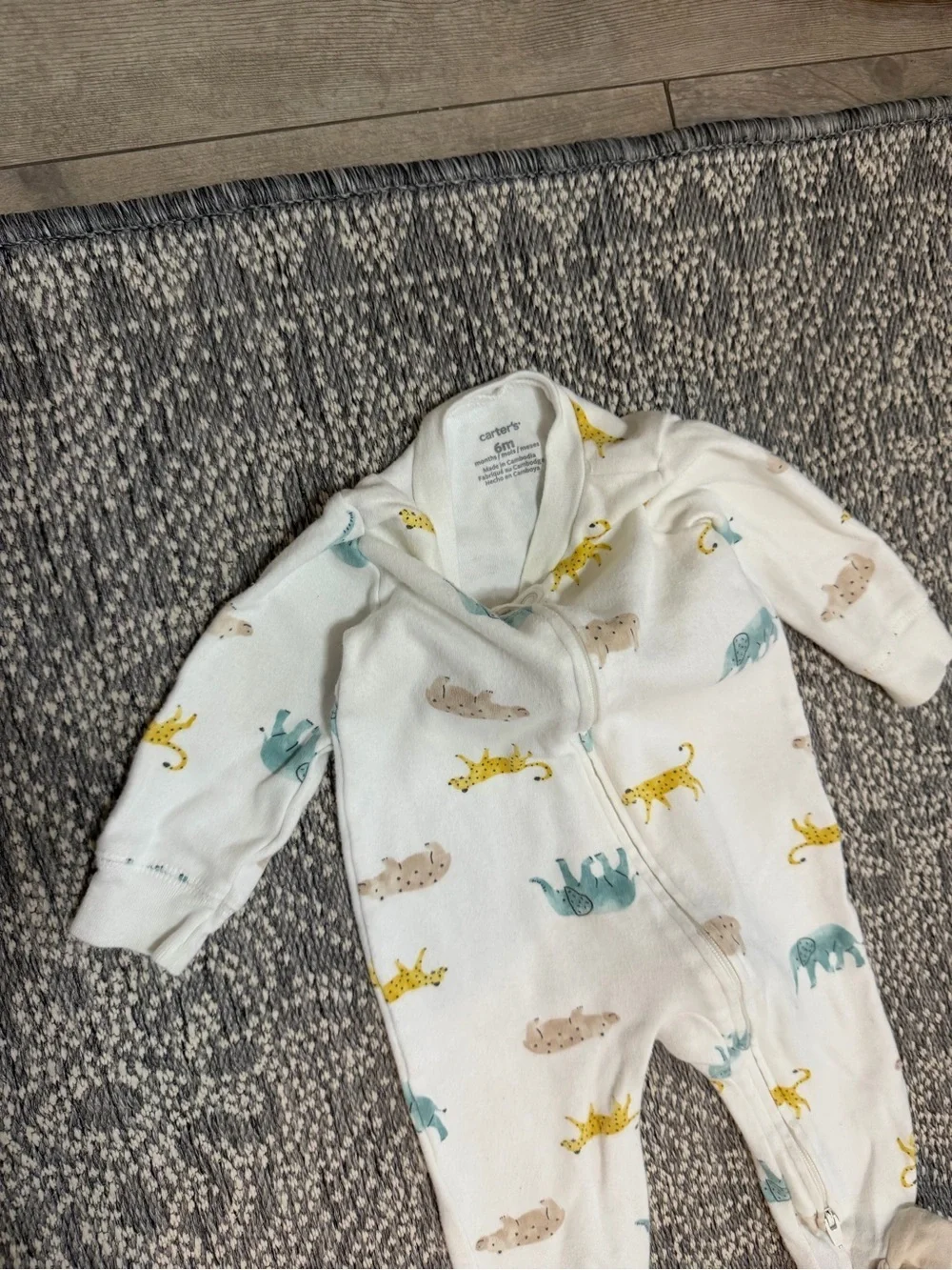 Carter's White Footed Animal Print Zip Pajamas 6 Months Baby Boy